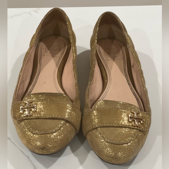 Tory Burch Leila Gold leather Shimmer Loafers Size 7.5 - Picture 11 of 11